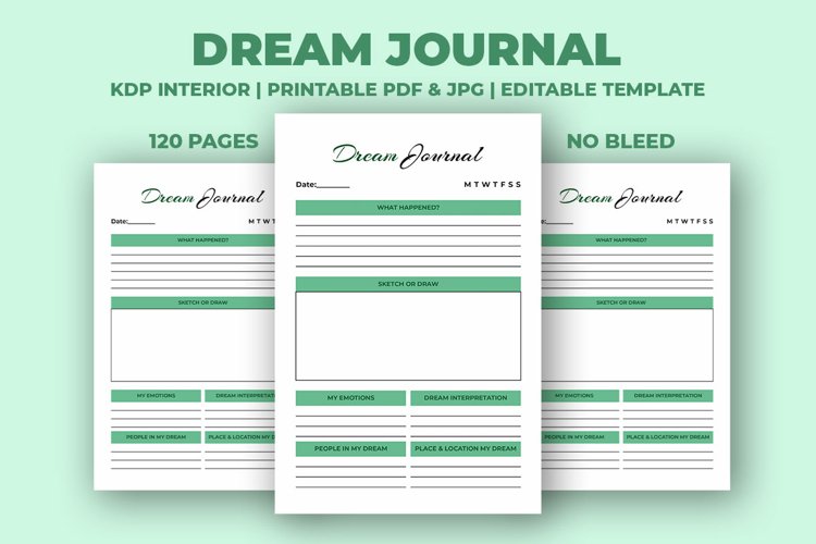 Dream Journal Planner KDP Interior example image 1