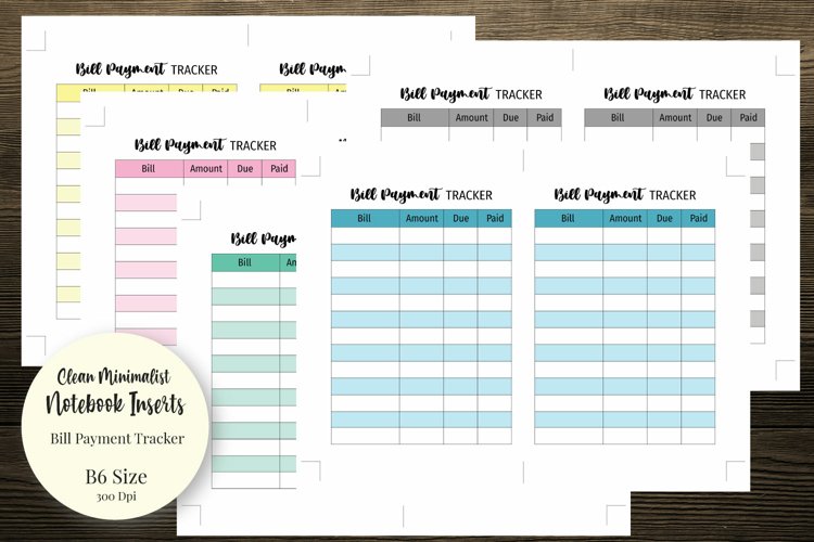 Clean Minimalist Bill Payment B6 Size Notebook Inserts