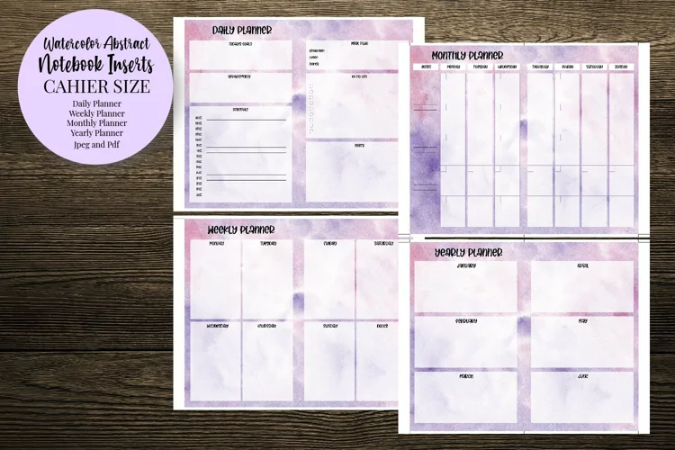 Watercolor Abstract Cahier Size Notebook Inserts Planner
