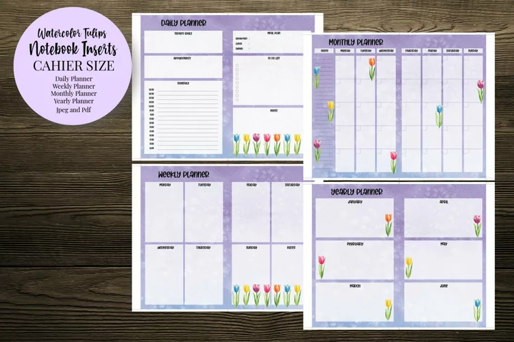 Watercolor Tulips Cahier Size Notebook Inserts Planner