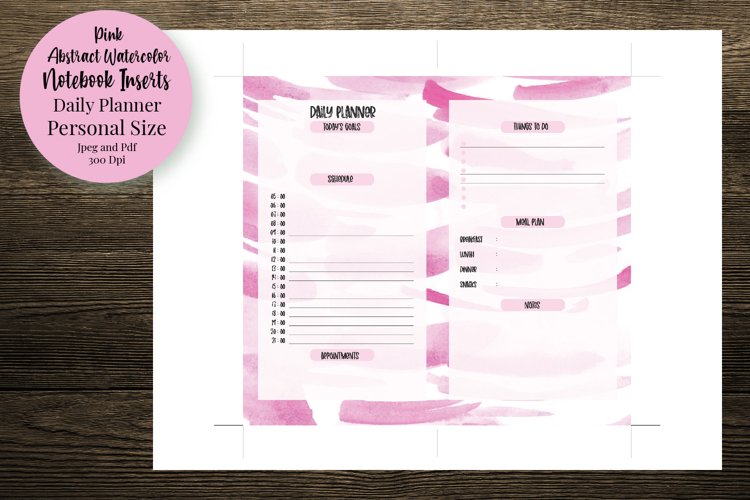 Pink Abstract Watercolor Personal Size Notebook Inserts