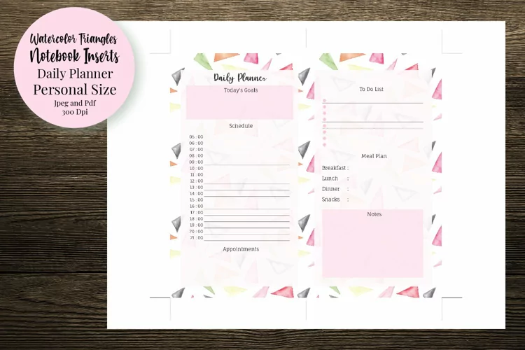 Watercolor Triangles Personal Size Notebook Inserts