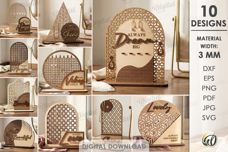 3D Jewelry Stands Bundle Laser Cut. Jewelry Organizer SVG