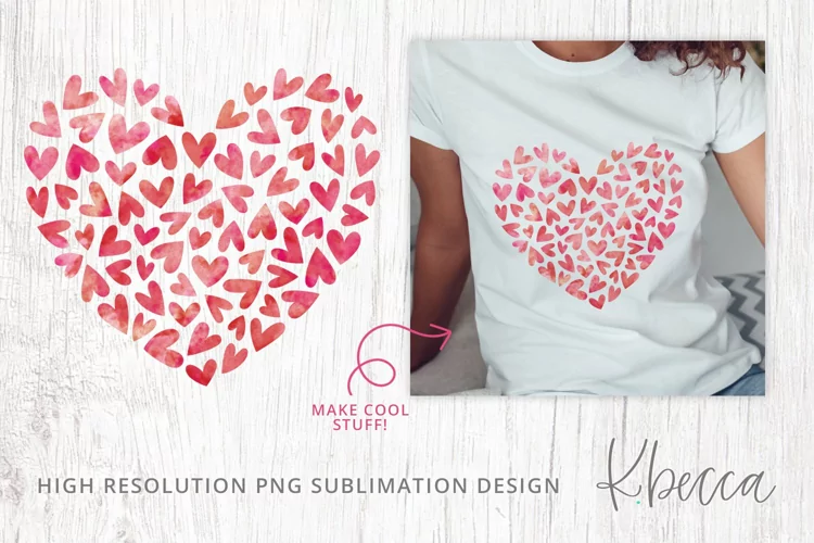 Watercolor Hearts Sublimation Design Clip Art