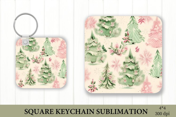 Watercolor Christmas Tree Square Keychain PNG