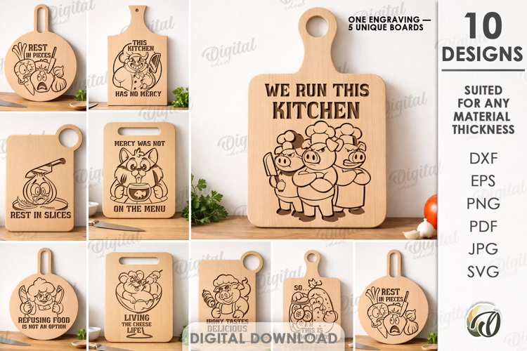 Kitchen Cutting Board Engravings Bundle Lasercut.Kitchen SVG