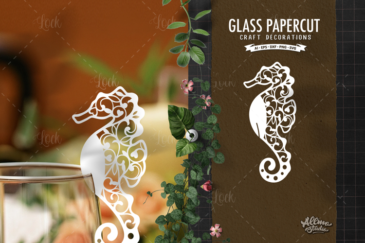 Glass Topper Seahorse Paper Cut Decoration