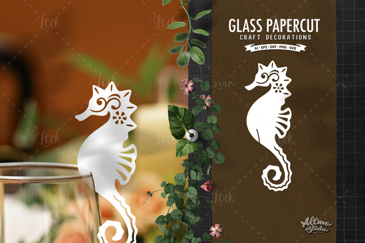 Glass Topper Seahorse Paper Cut Decoration