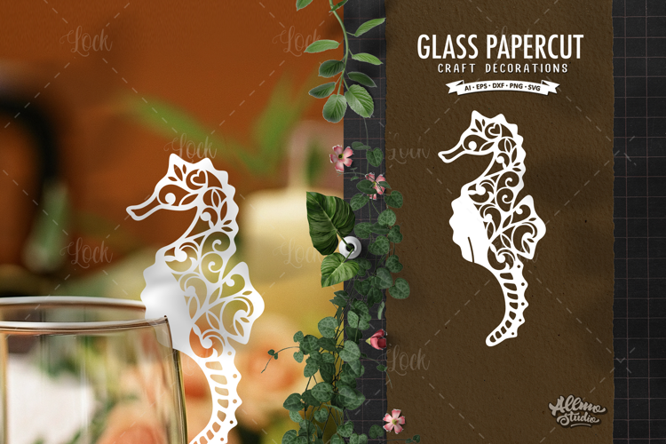 Glass Topper Seahorse Paper Cut Decoration