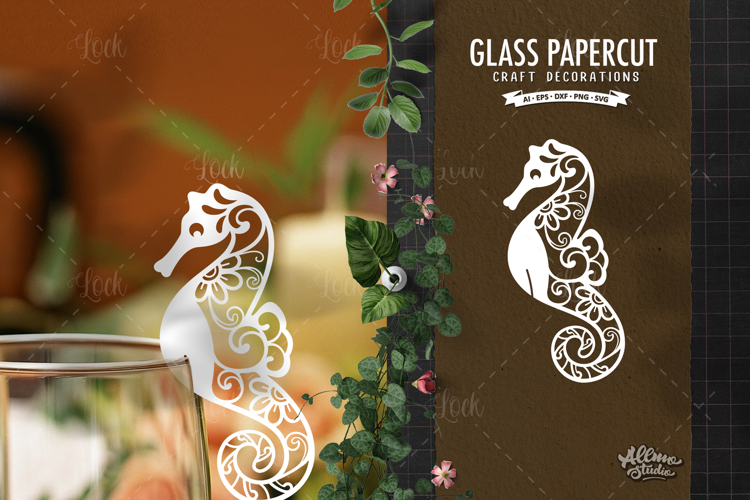 Glass Topper Seahorse Paper Cut Decoration