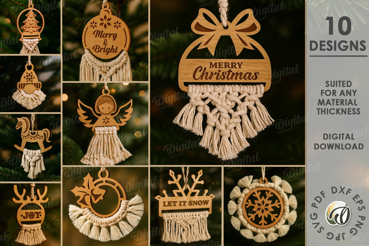 Macrame Christmas Ornaments Bundle Laser Cut. Christmas SVG