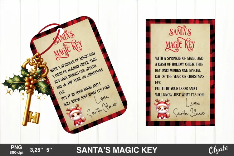 Vintage Santa Magic Key PNG. Santa’s Magic Key Design