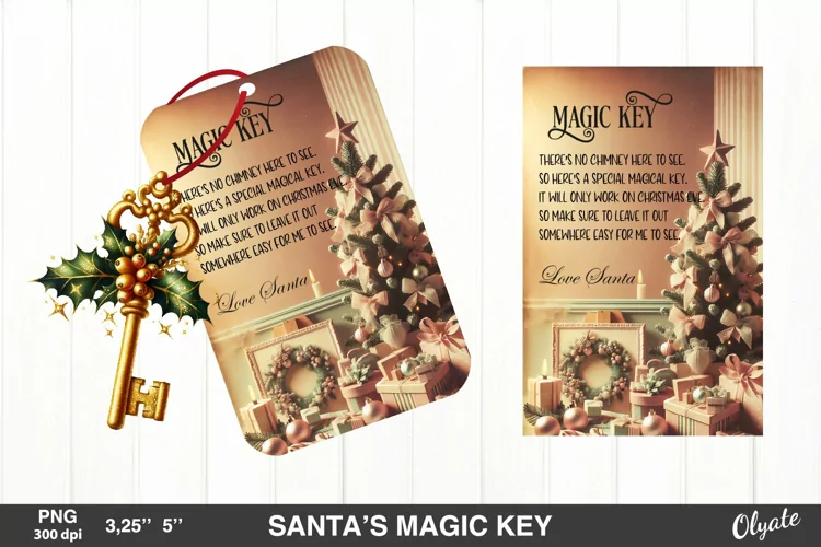 Vintage Santa’s Magic Key PNG. Christmas Key PNG