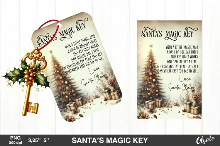 Santa’s Magic Key PNG. Vintage Christmas Home Key