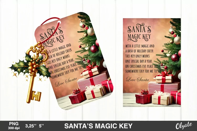 Santa’s Magic Key PNG. Retro Magic Key Sublimation