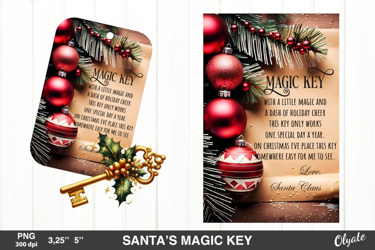 Santa’s Magic Key Design PNG. Retro Christmas PNG example image 1