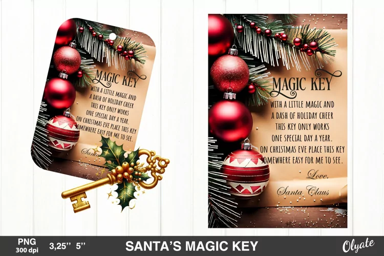 Santa’s Magic Key Design PNG. Retro Christmas PNG