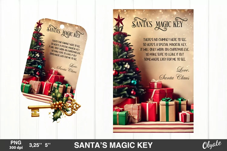 Retro Santa’s Magic Key PNG. Christmas Key PNG