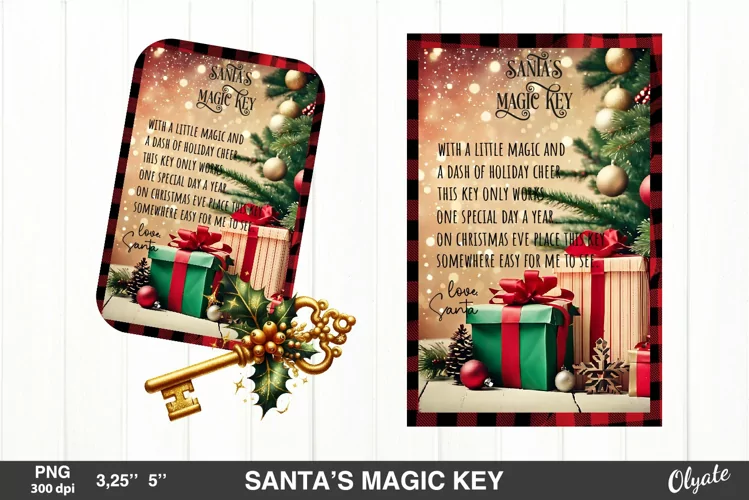 Santa’s Magic Key PNG. Retro Christmas Home Key