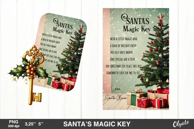Santa’s Magic Key PNG. Retro Christmas Magic Key