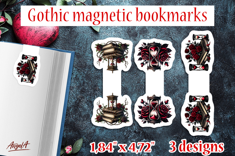 Gothic magnetic bookmark Hourglass Book lover Stack of books