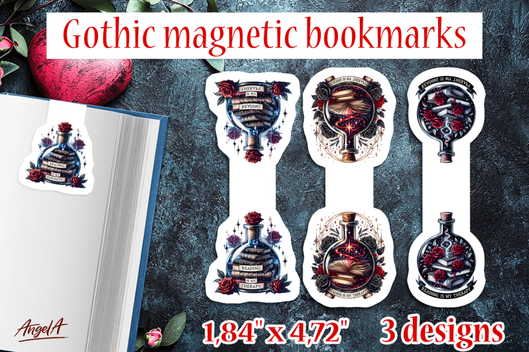 Gothic magnetic bookmarks Book lover Mystical bottle Roses
