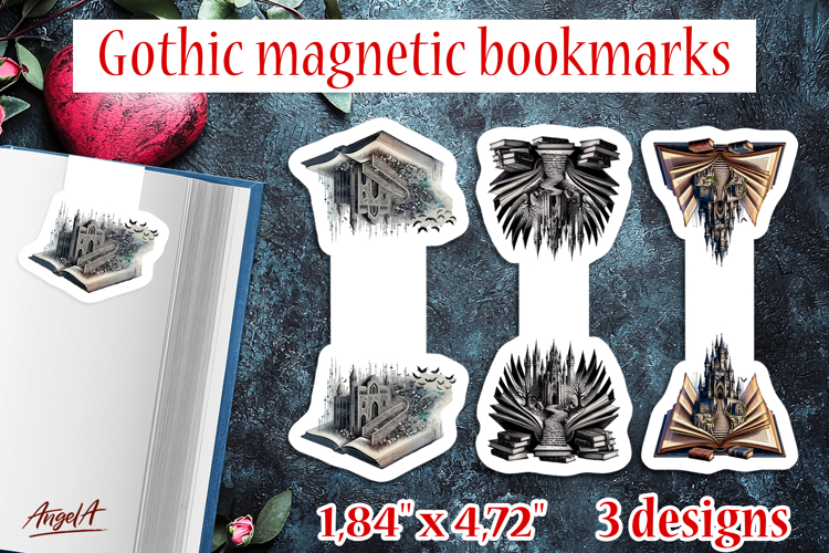 Gothic magnetic bookmarks 3D open book PNG Mystical Castle