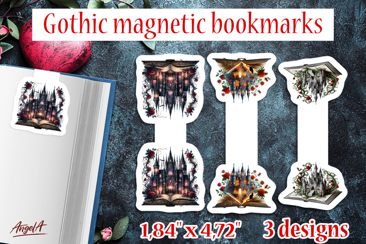 Gothic magnetic bookmarks Mystical Castle 3D open book PNG