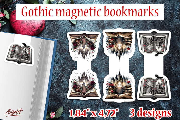 Gothic magnetic bookmarks 3D open book PNG Mystical Castle