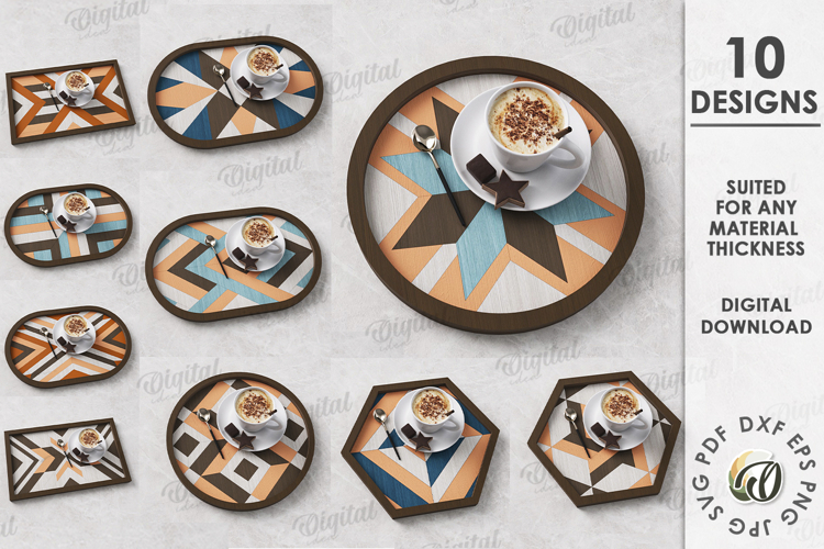 Modern Serving Trays Bundle Laser Cut . Wooden Trays SVG