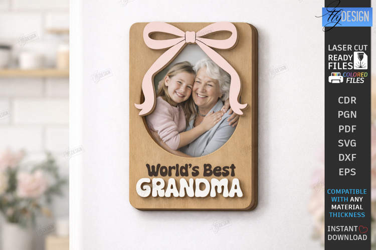 Mothers Day Mini Photo Frame Laser Cut | Floral Magnet SVG