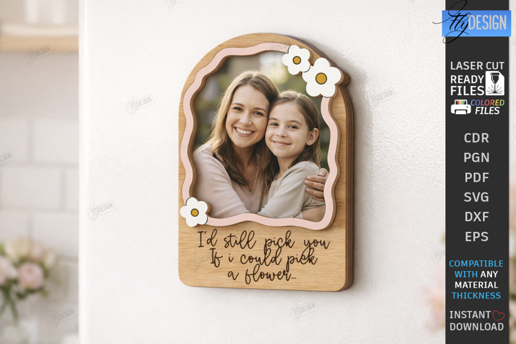 Mothers Day Mini Photo Frame Laser Cut | Floral Magnet SVG
