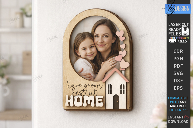 Mothers Day Mini Photo Frame Laser Cut | Floral Magnet SVG