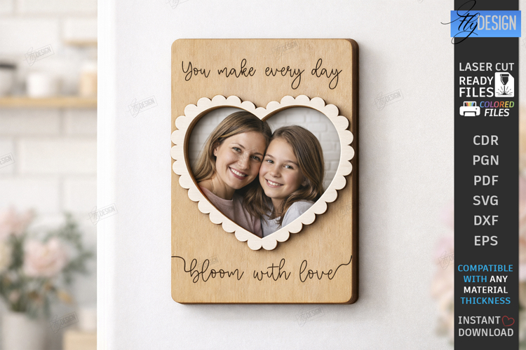 Mothers Day Mini Photo Frame Laser Cut | Floral Magnet SVG