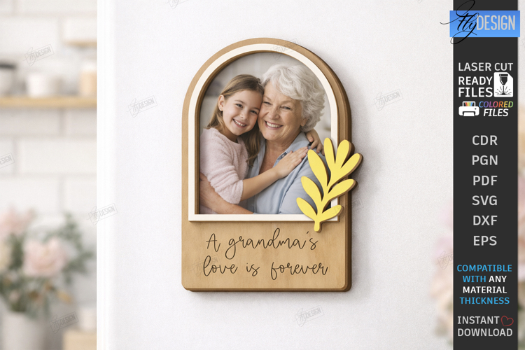 Mothers Day Mini Photo Frame Laser Cut | Floral Magnet SVG