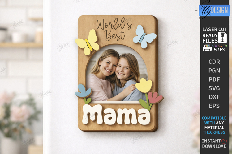 Mothers Day Mini Photo Frame Laser Cut | Floral Magnet SVG