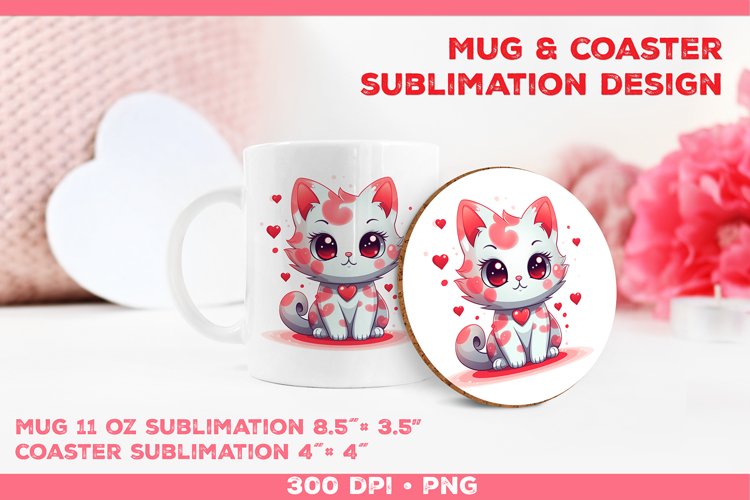 Cute Adorable Kitten Mug and Coaster Sublimation Design example image 1