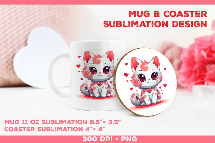 Cute Adorable Kitten Mug and Coaster Sublimation Design