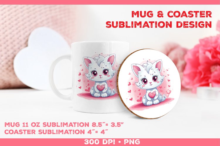 Cute Adorable Kitten Mug and Coaster Sublimation Design example image 1