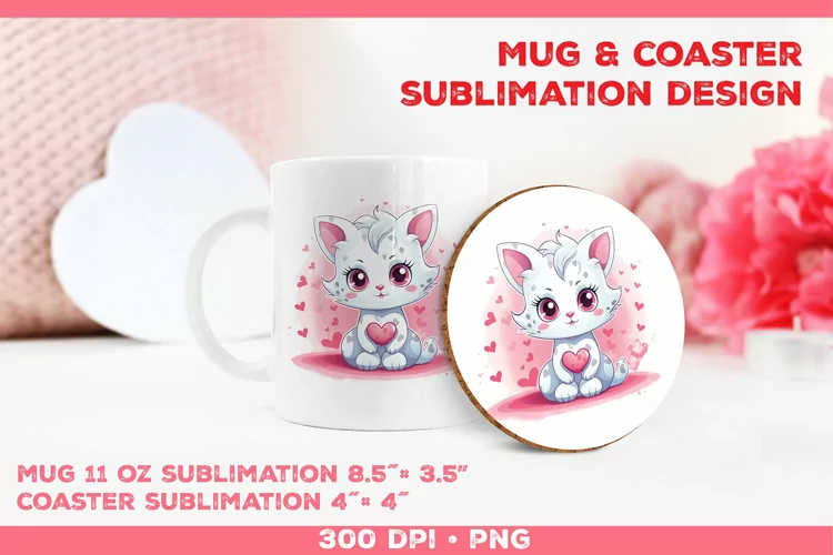 Cute Adorable Kitten Mug and Coaster Sublimation Design