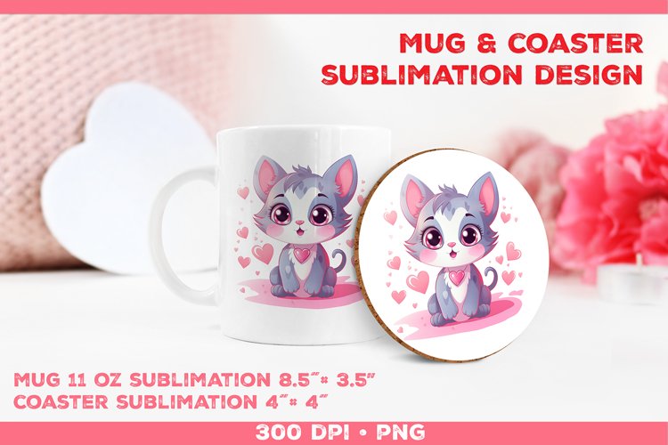Cute Adorable Kitten Mug and Coaster Sublimation Design example image 1