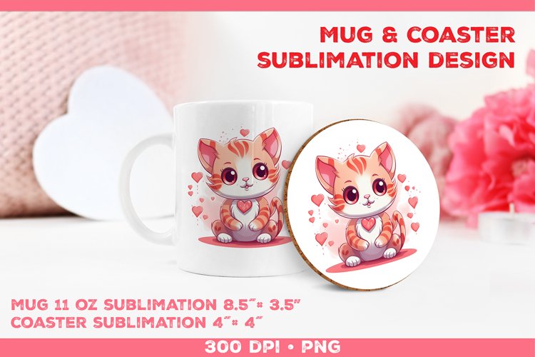 Cute Adorable Kitten Mug and Coaster Sublimation Design example image 1