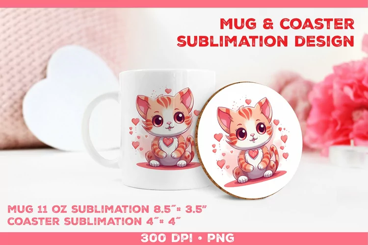 Cute Adorable Kitten Mug and Coaster Sublimation Design
