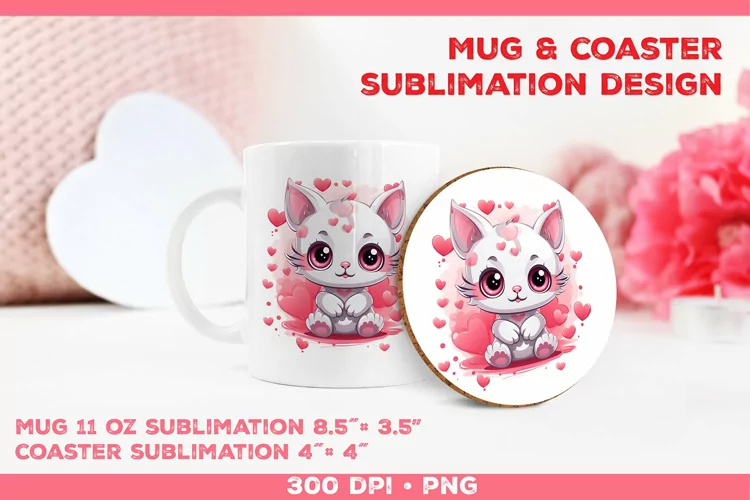 Cute Adorable Kitten Mug and Coaster Sublimation Design