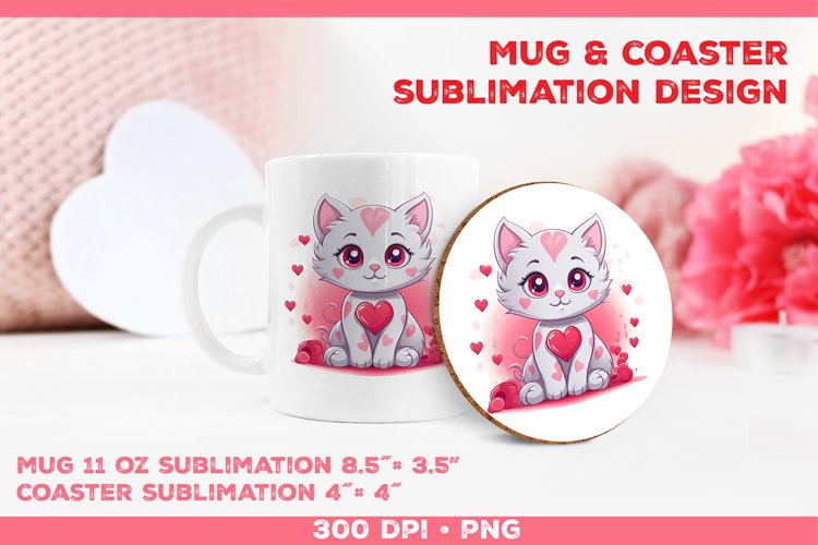 Cute Adorable Kitten Mug and Coaster Sublimation Design example image 1