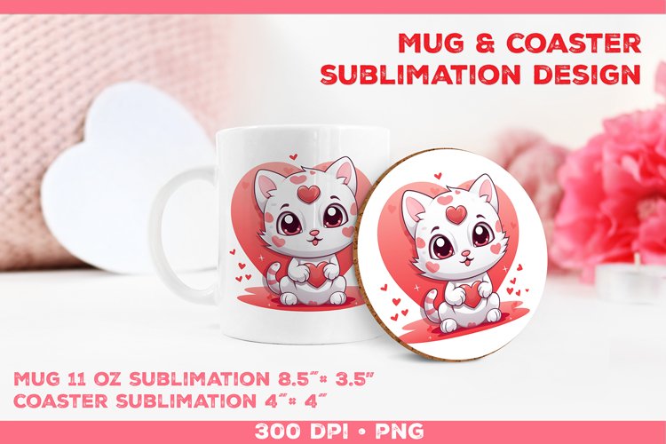Cute Adorable Kitten Mug and Coaster Sublimation Design