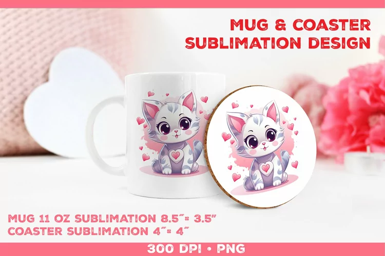 Cute Adorable Kitten Mug and Coaster Sublimation Design
