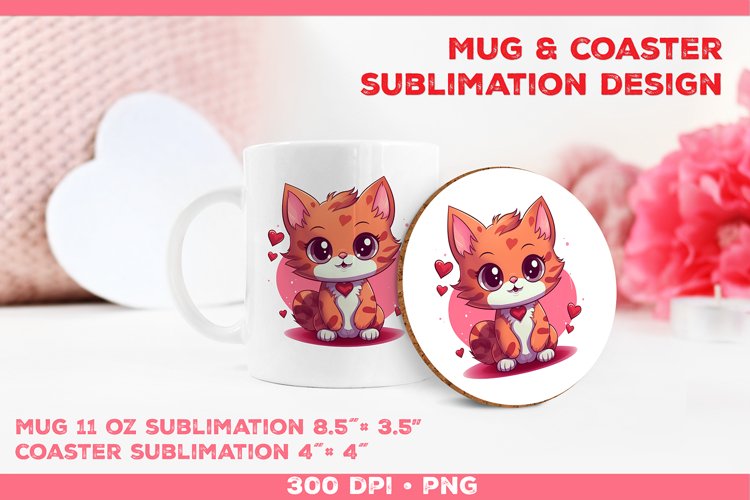 Cute Adorable Kitten Mug and Coaster Sublimation Design