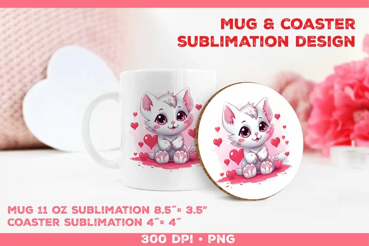 Cute Adorable Kitten Mug and Coaster Sublimation Design