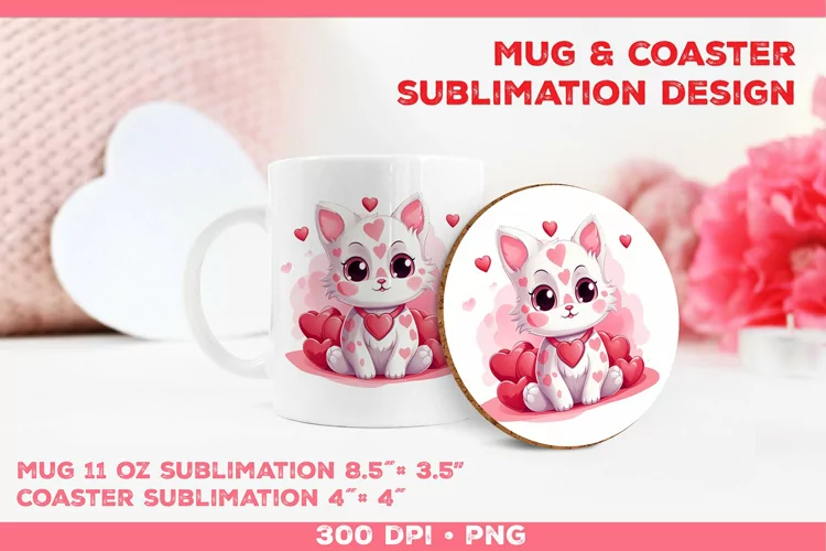 Cute Adorable Kitten Mug and Coaster Sublimation Design